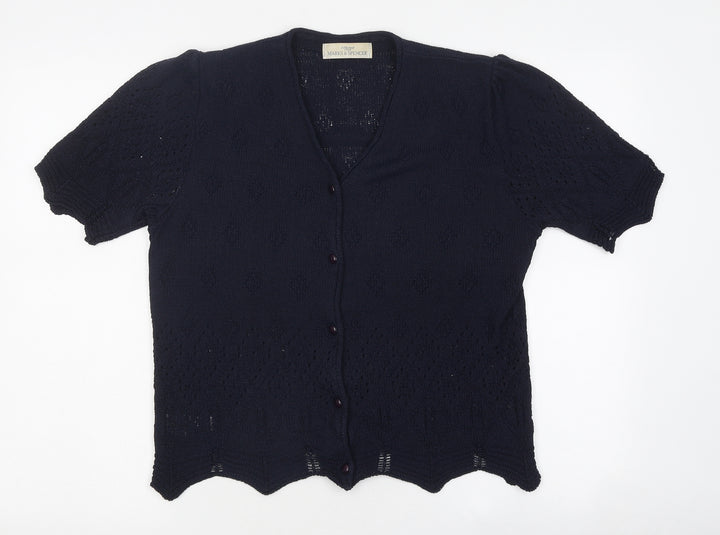 Marks and Spencer Womens Blue V-Neck 100% Cotton Cardigan Jumper Size 10 - Buttons