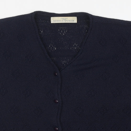 Marks and Spencer Womens Blue V-Neck 100% Cotton Cardigan Jumper Size 10 - Buttons
