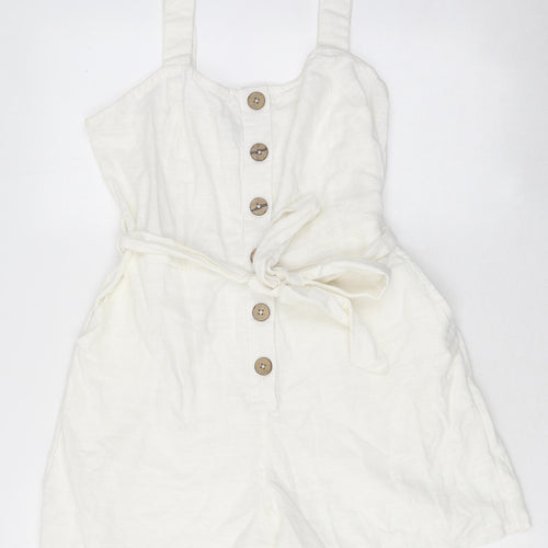 New Look Womens White 100% Polyamide Playsuit One-Piece Size 10 L14 in Button - Tie Belt