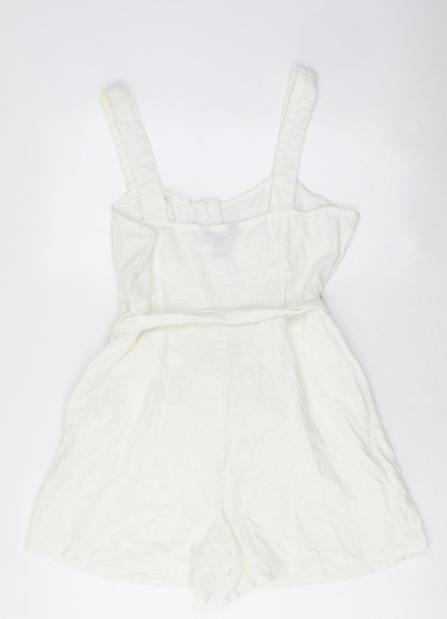 New Look Womens White 100% Polyamide Playsuit One-Piece Size 10 L14 in Button - Tie Belt