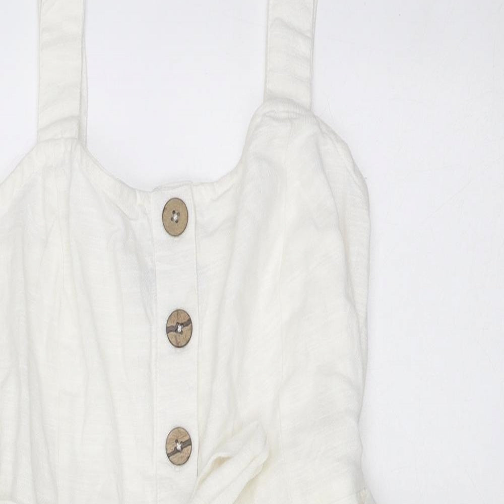 New Look Womens White 100% Polyamide Playsuit One-Piece Size 10 L14 in Button - Tie Belt