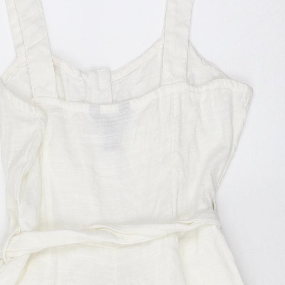 New Look Womens White 100% Polyamide Playsuit One-Piece Size 10 L14 in Button - Tie Belt