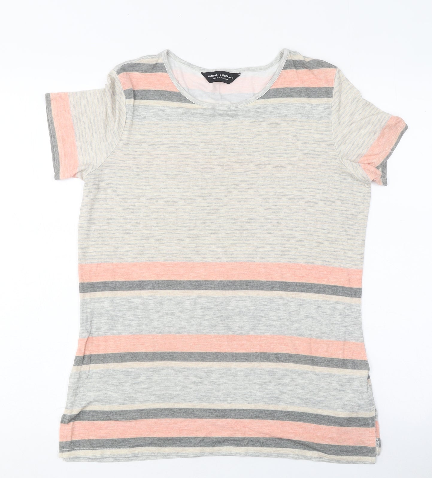 Dorothy Perkins Womens Multicoloured Striped Polyester Basic T-Shirt Size 14 Round Neck