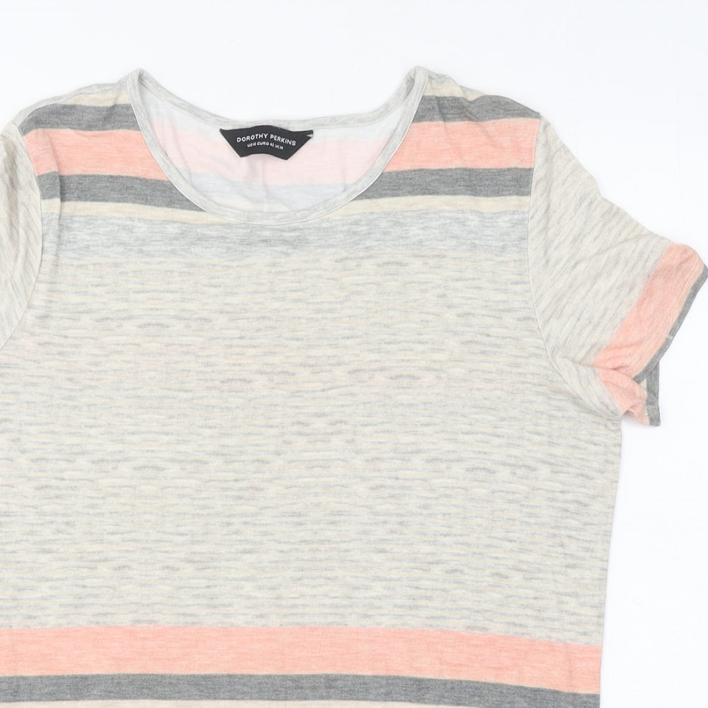 Dorothy Perkins Womens Multicoloured Striped Polyester Basic T-Shirt Size 14 Round Neck