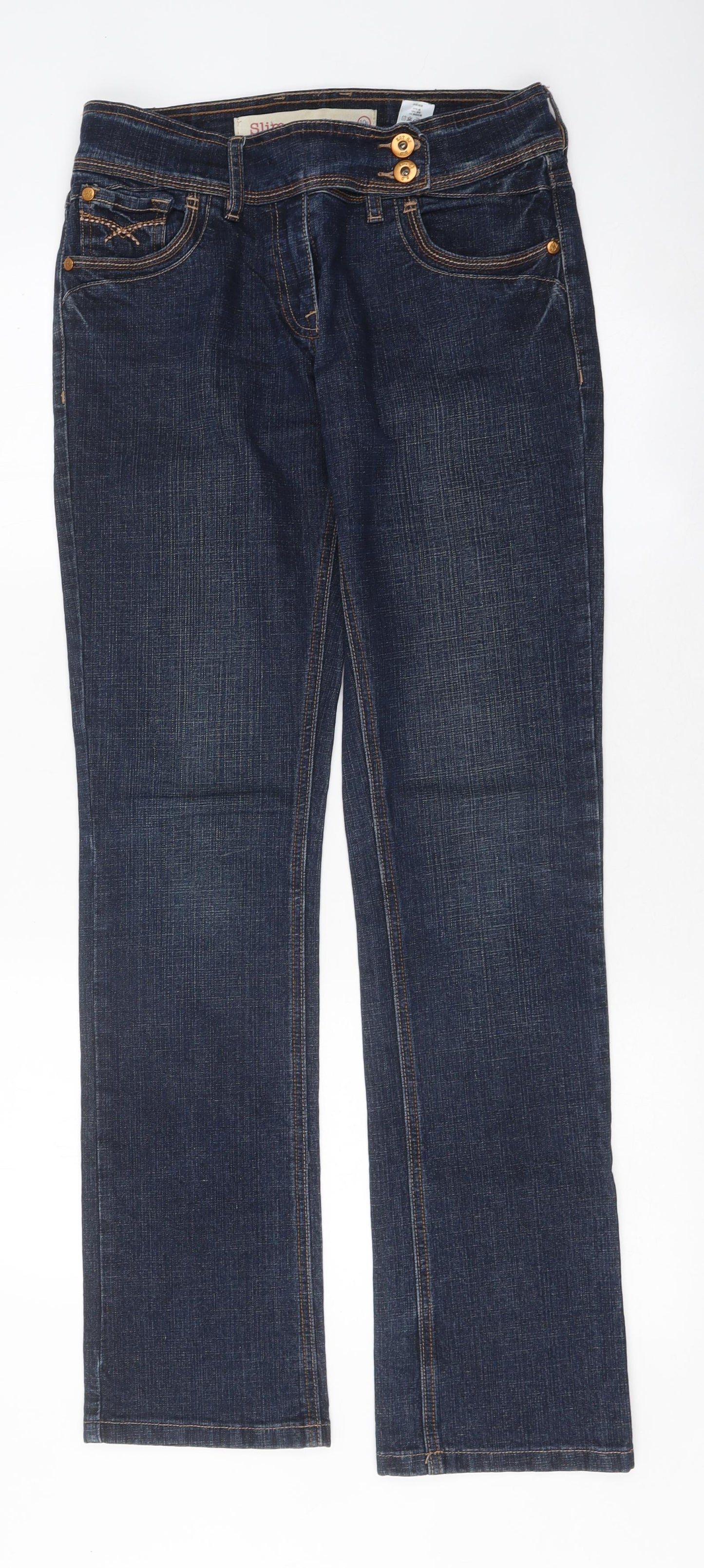 NEXT Womens Blue 100% Cotton Straight Jeans Size 10 L38 in Slim Zip