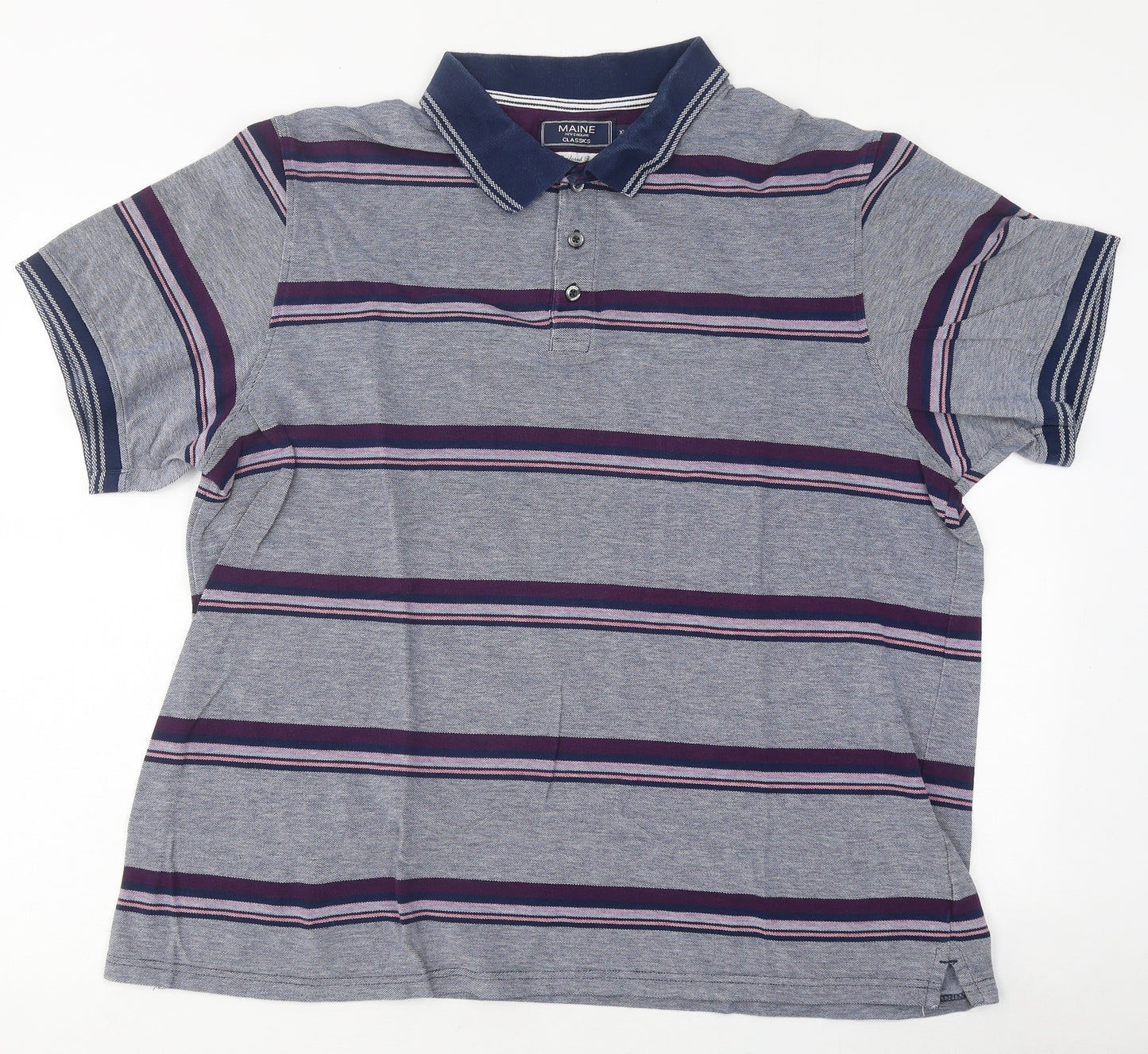 Maine Mens Multicoloured Striped Polyester Polo Size XL Collared Button