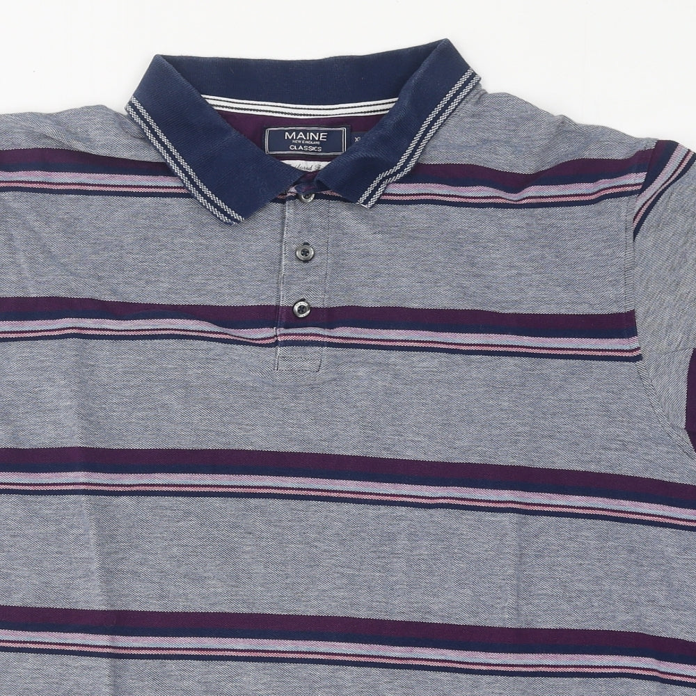 Maine Mens Multicoloured Striped Polyester Polo Size XL Collared Button