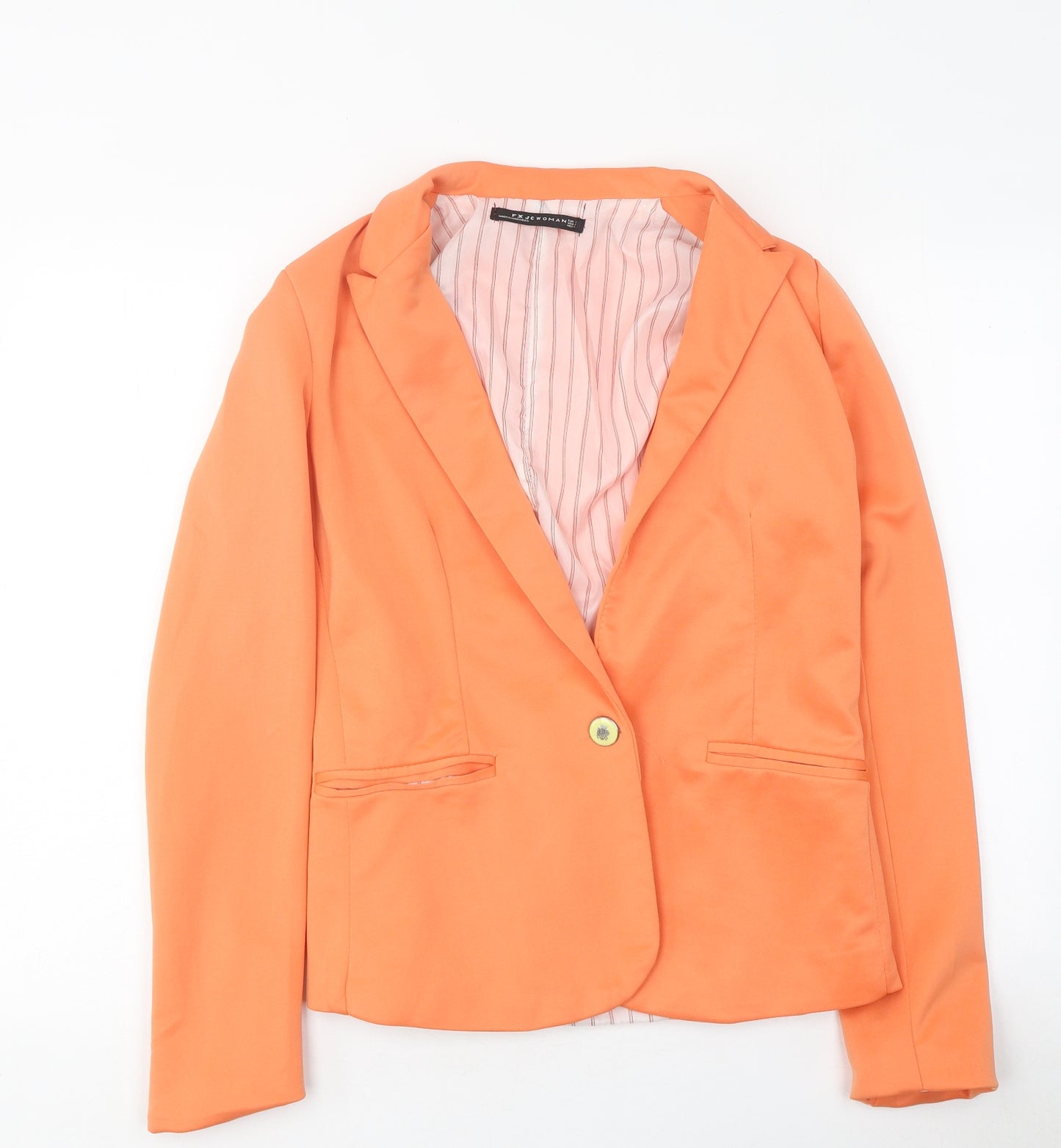 FXJCWoman Womens Orange Jacket Blazer Size 12 Button