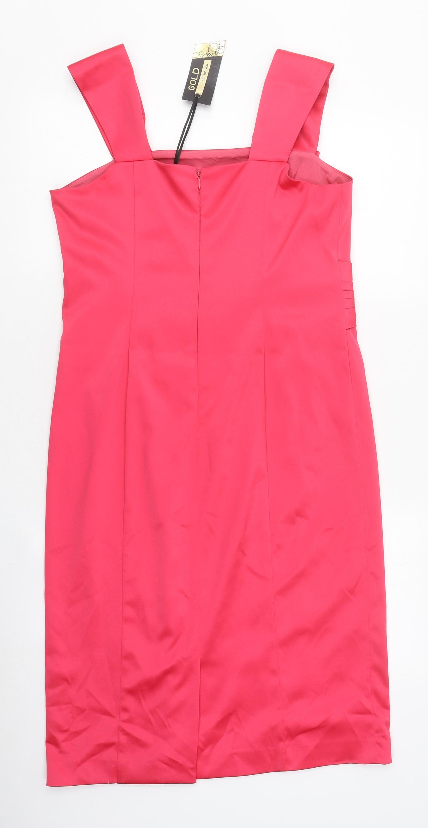 Gold Womens Pink Polyester Ball Gown Size 10 Square Neck Zip