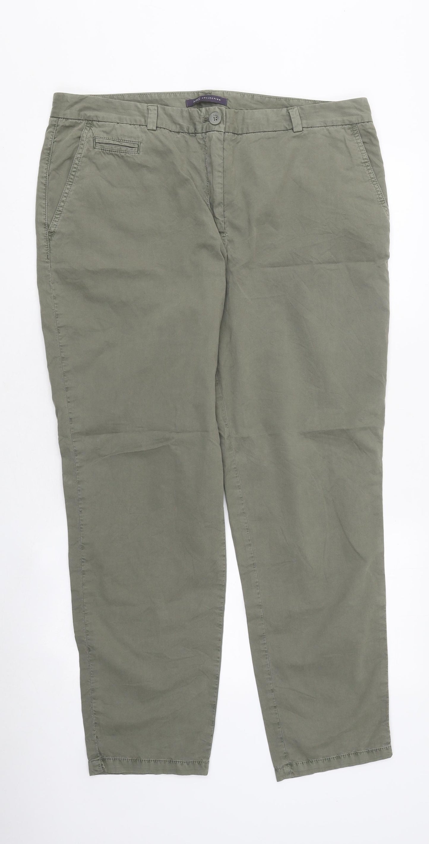 Marks and Spencer Mens Green Polyester Chino Trousers Size 36 in L36 in Regular Zip