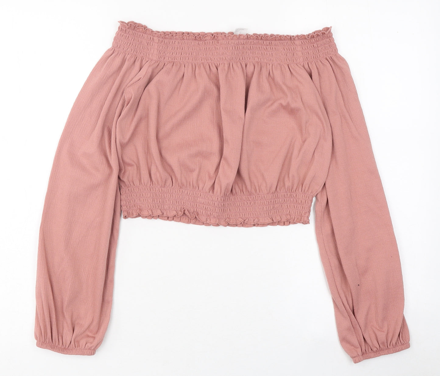 Divided by H&M Womens Pink Polyester Cropped T-Shirt Size S Off the Shoulder - Balloon Sleeves