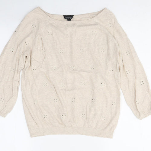 Topshop Womens Beige Polyester Basic T-Shirt Size 8 Off the Shoulder