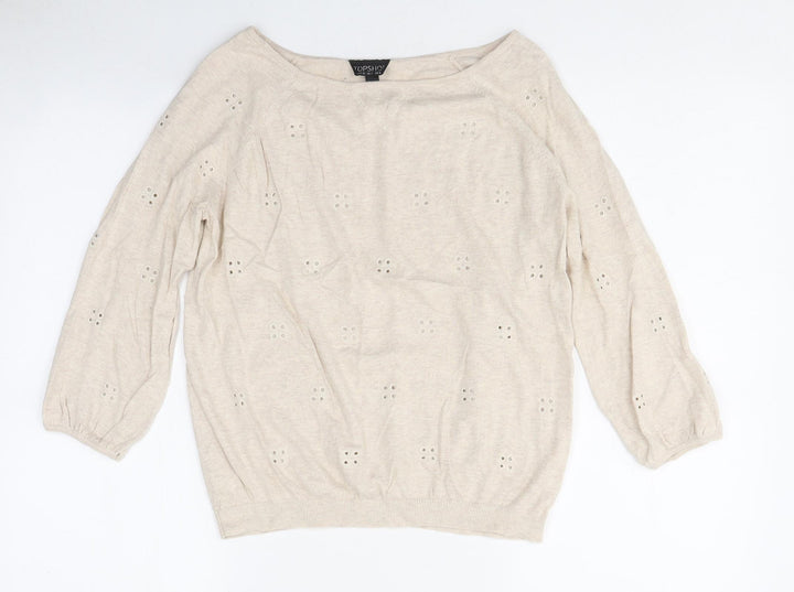 Topshop Womens Beige Polyester Basic T-Shirt Size 8 Off the Shoulder
