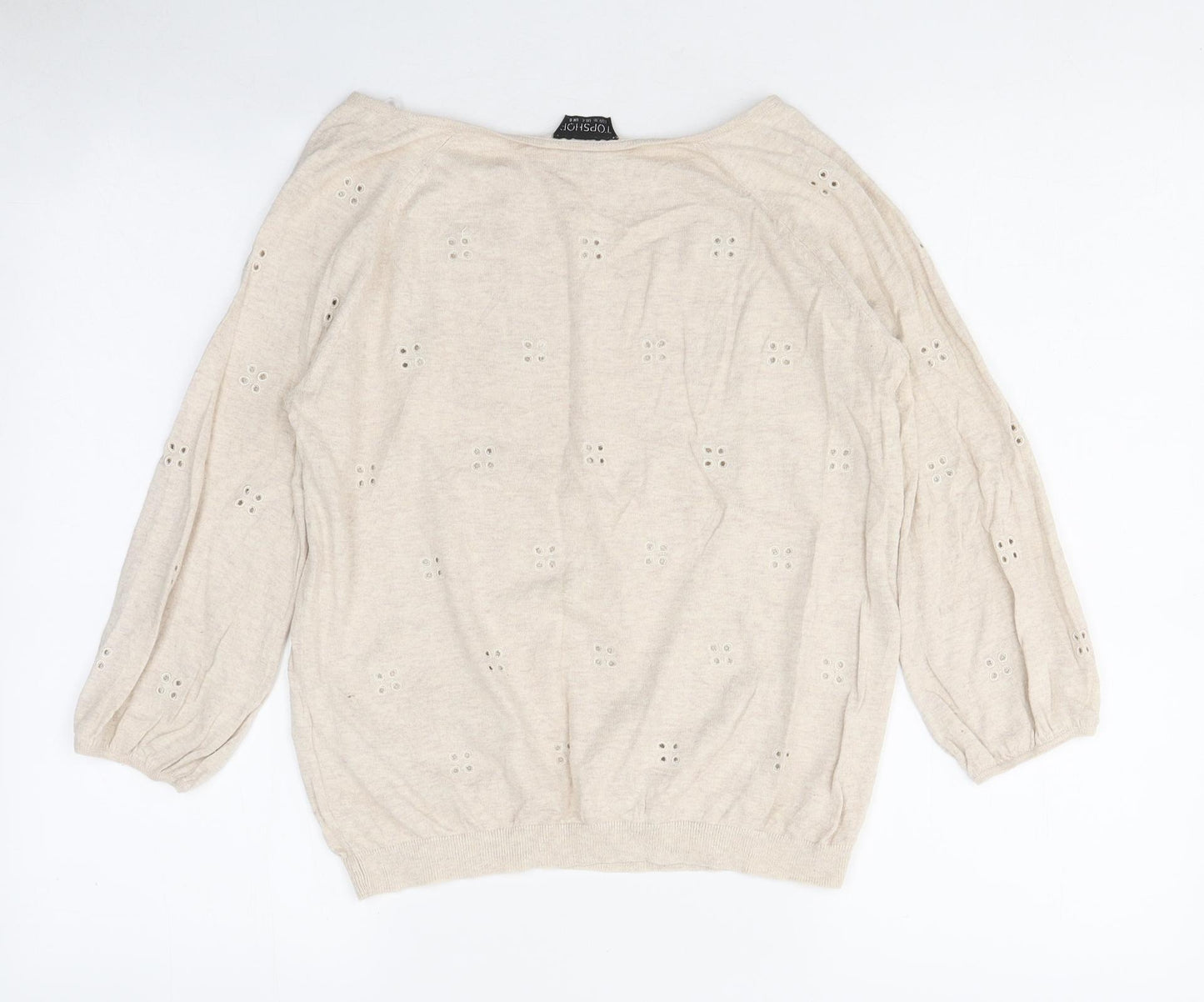 Topshop Womens Beige Polyester Basic T-Shirt Size 8 Off the Shoulder