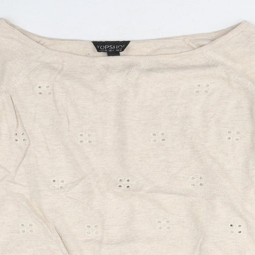 Topshop Womens Beige Polyester Basic T-Shirt Size 8 Off the Shoulder