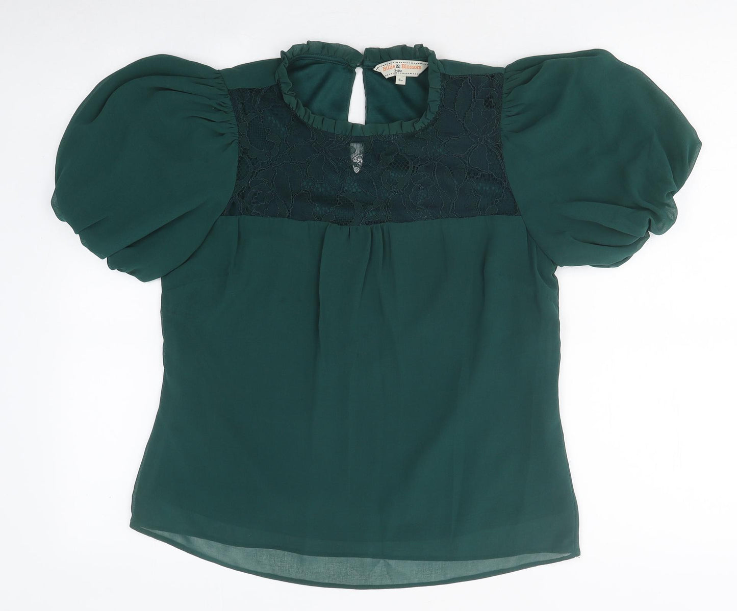 Billie and Blossom Womens Green Polyester Basic Blouse Size 8 Mock Neck - Lace Detail