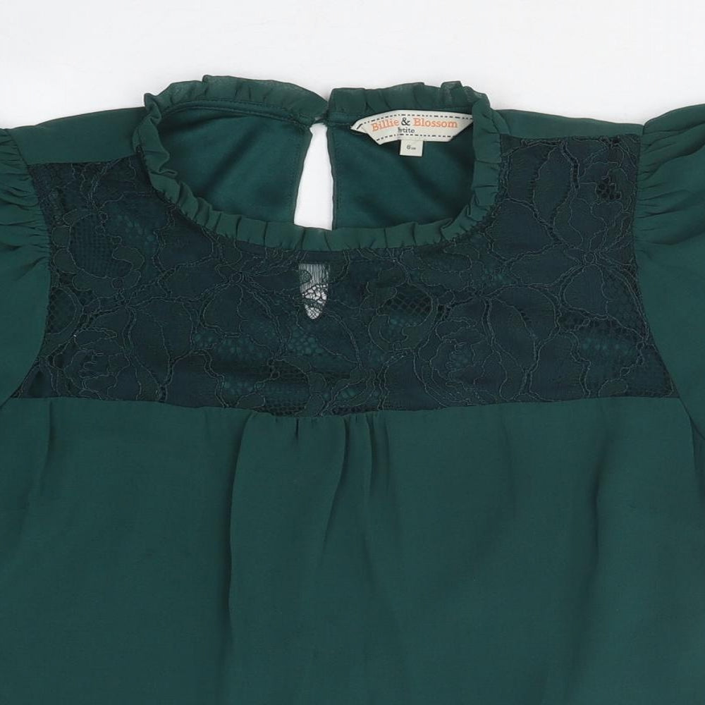 Billie and Blossom Womens Green Polyester Basic Blouse Size 8 Mock Neck - Lace Detail