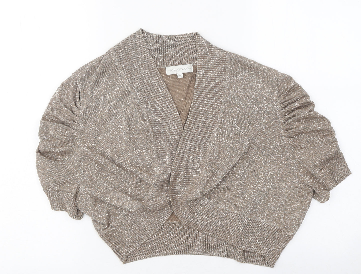Rocha John Rocha Womens Beige Round Neck Polyester Cardigan Jumper Size 22