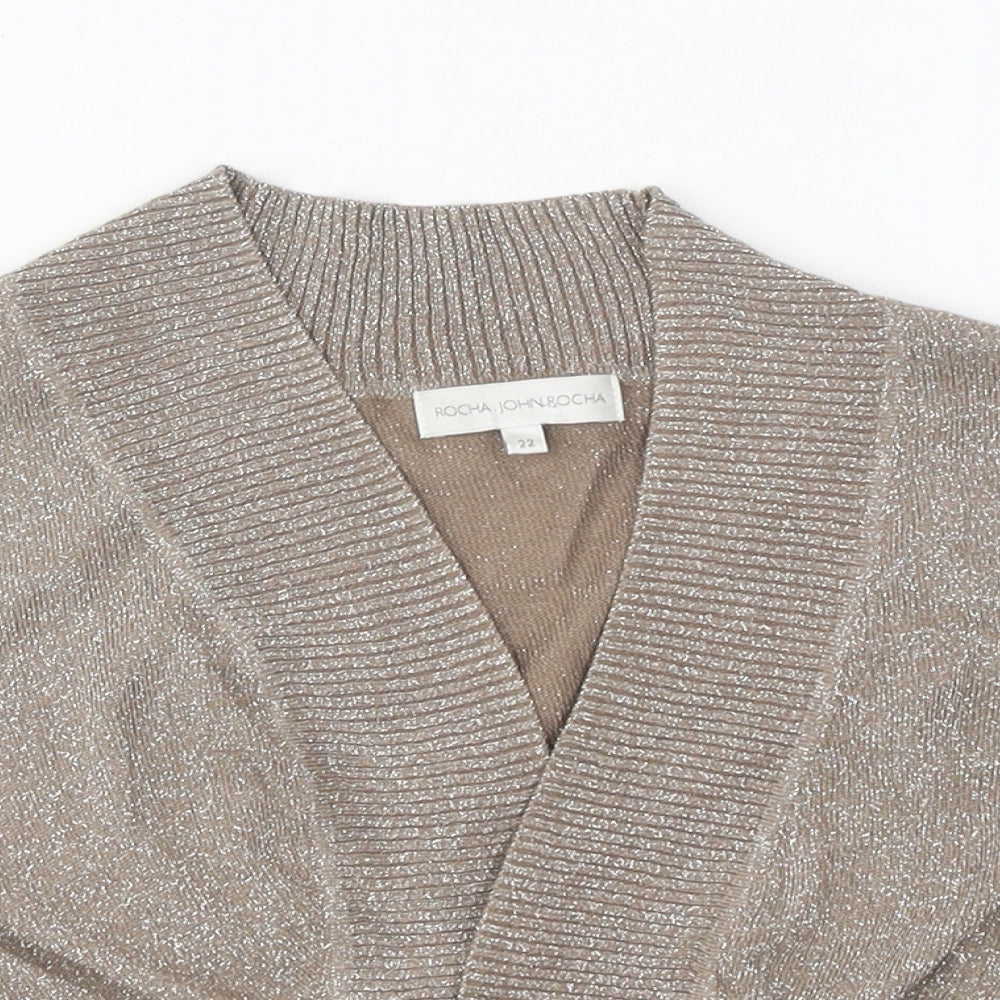 Rocha John Rocha Womens Beige Round Neck Polyester Cardigan Jumper Size 22