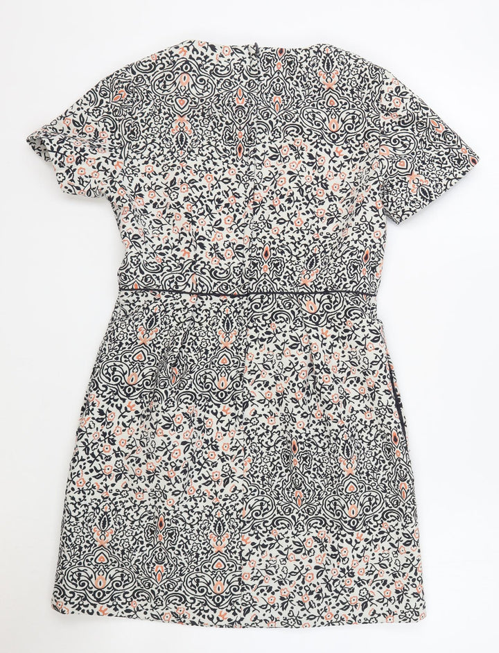 H&M Womens Multicoloured Floral Polyester Sheath Size 6 Round Neck Zip