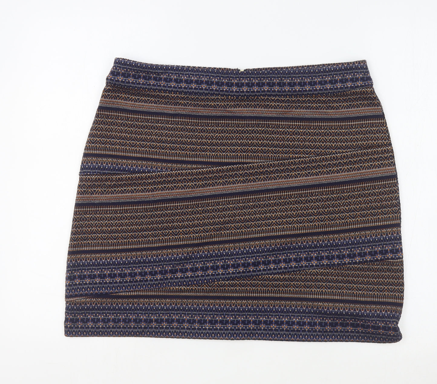 NEXT Womens Blue Geometric Polyester A-Line Skirt Size 14 Zip
