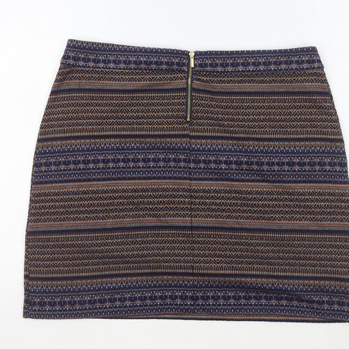 NEXT Womens Blue Geometric Polyester A-Line Skirt Size 14 Zip