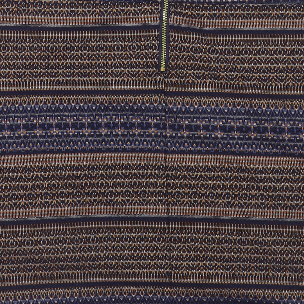 NEXT Womens Blue Geometric Polyester A-Line Skirt Size 14 Zip