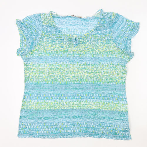Marks and Spencer Womens Blue Fair Isle Cotton Basic T-Shirt Size 18 Round Neck - Lace Trim