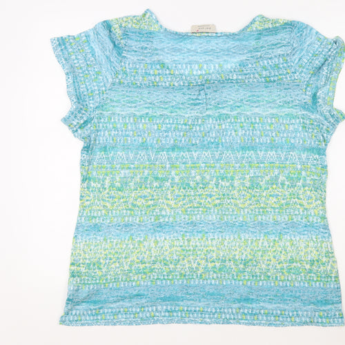 Marks and Spencer Womens Blue Fair Isle Cotton Basic T-Shirt Size 18 Round Neck - Lace Trim