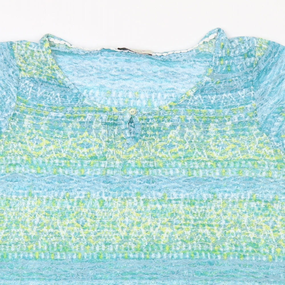 Marks and Spencer Womens Blue Fair Isle Cotton Basic T-Shirt Size 18 Round Neck - Lace Trim