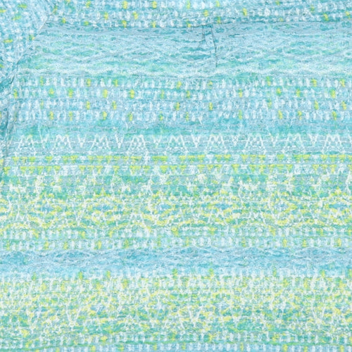 Marks and Spencer Womens Blue Fair Isle Cotton Basic T-Shirt Size 18 Round Neck - Lace Trim
