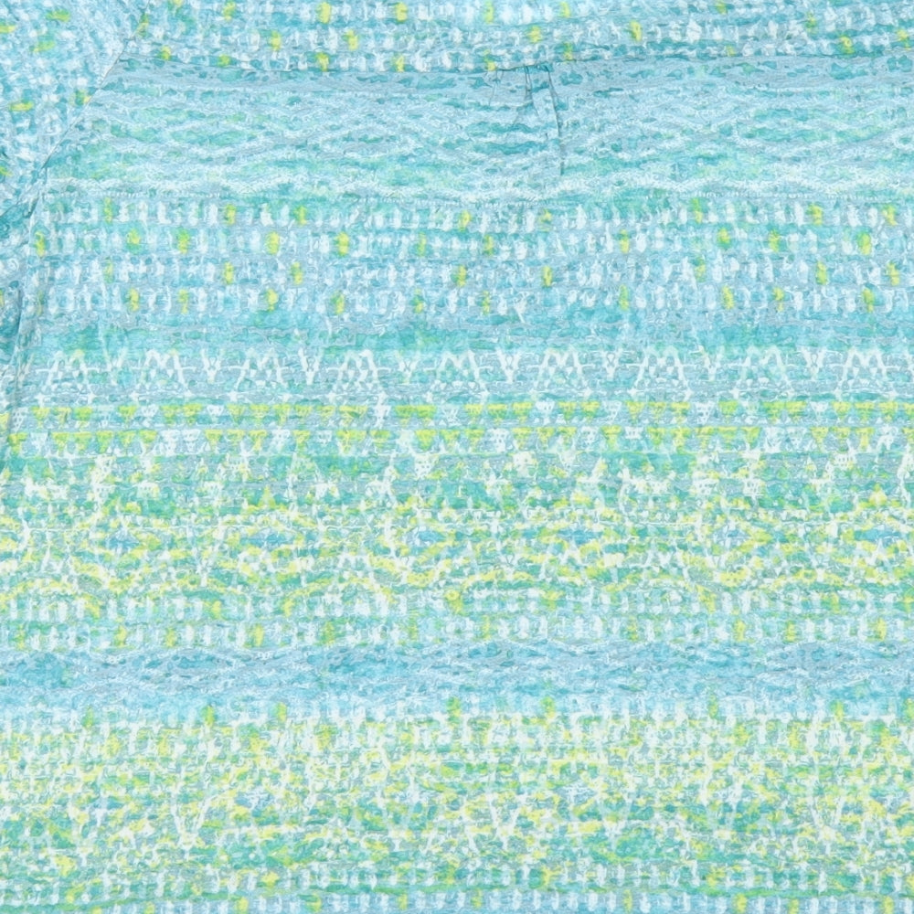 Marks and Spencer Womens Blue Fair Isle Cotton Basic T-Shirt Size 18 Round Neck - Lace Trim