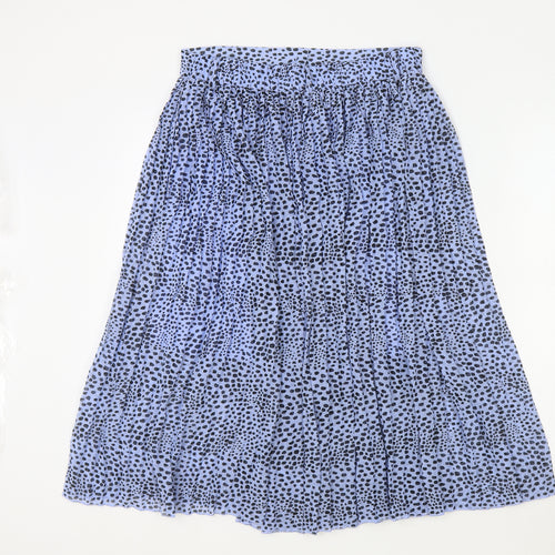 Monkl Womens Blue Polka Dot Polyester Flare Skirt Size M Button - Belt Loops