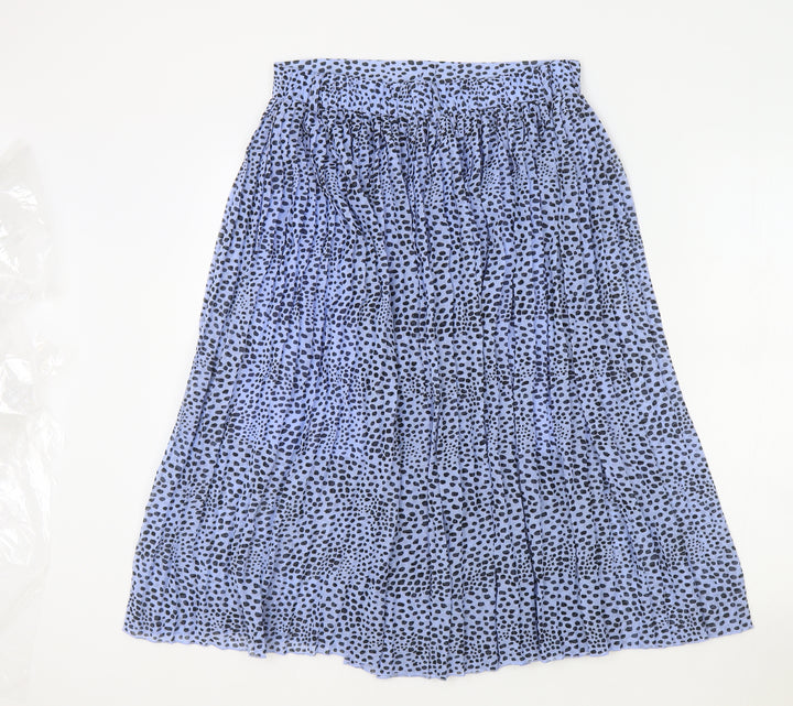 Monkl Womens Blue Polka Dot Polyester Flare Skirt Size M Button - Belt Loops