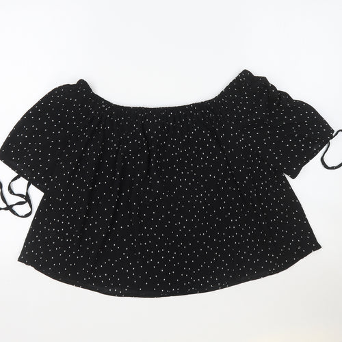 Topshop Womens Black Polka Dot Polyester Cropped T-Shirt Size 14 Boat Neck