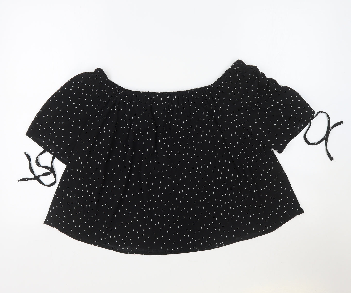 Topshop Womens Black Polka Dot Polyester Cropped T-Shirt Size 14 Boat Neck