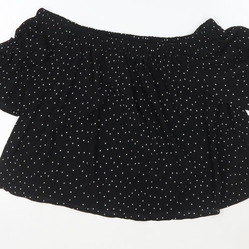 Topshop Womens Black Polka Dot Polyester Cropped T-Shirt Size 14 Boat Neck