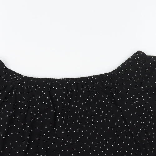Topshop Womens Black Polka Dot Polyester Cropped T-Shirt Size 14 Boat Neck