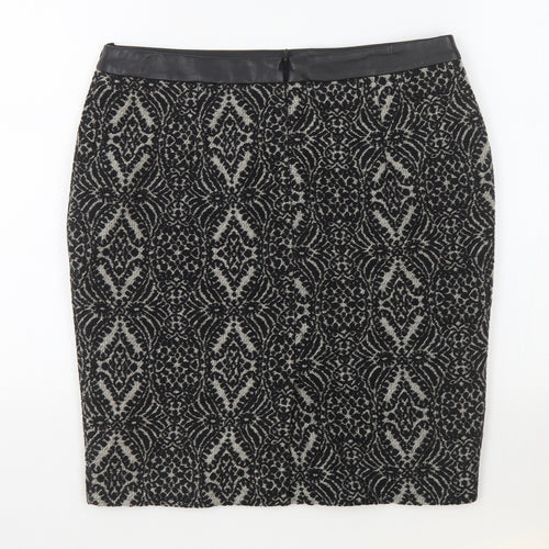 M&Co Womens Black Geometric Polyester Straight & Pencil Skirt Size 10 Zip - Leather Waist