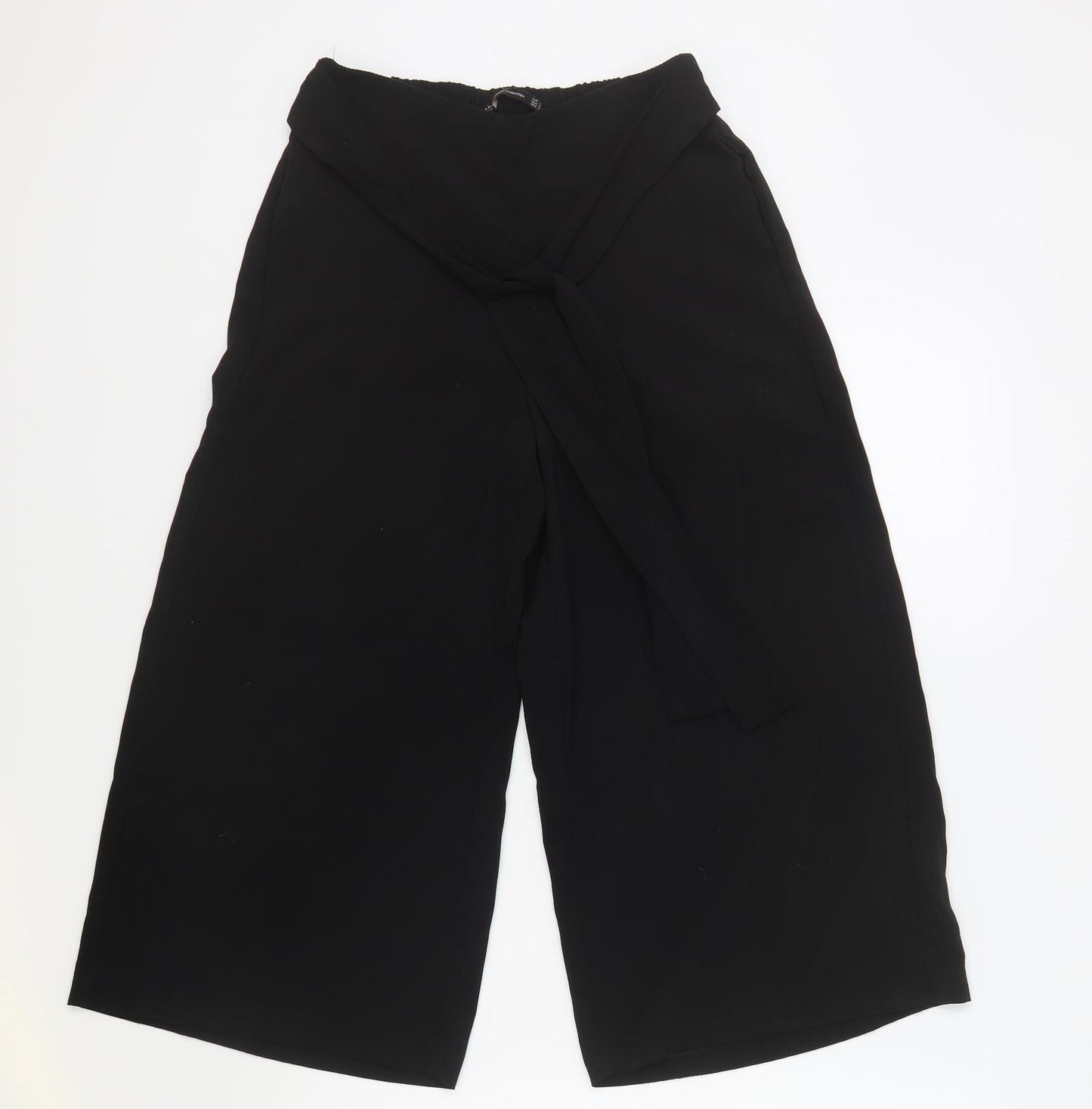 Zara Womens Black Polyester Cropped Trousers Size XS L20.5 in Regular Tie - Belt