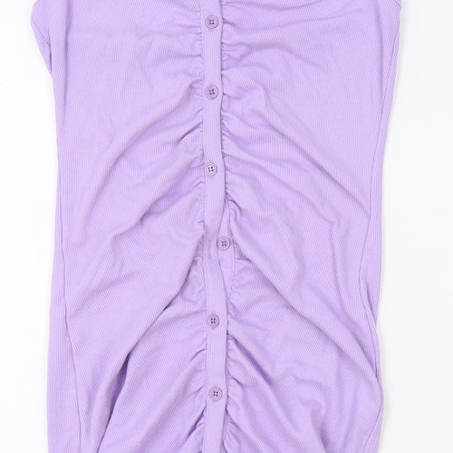 SheIn Womens Purple Polyester Bodycon Size M Collared Button - Open Back
