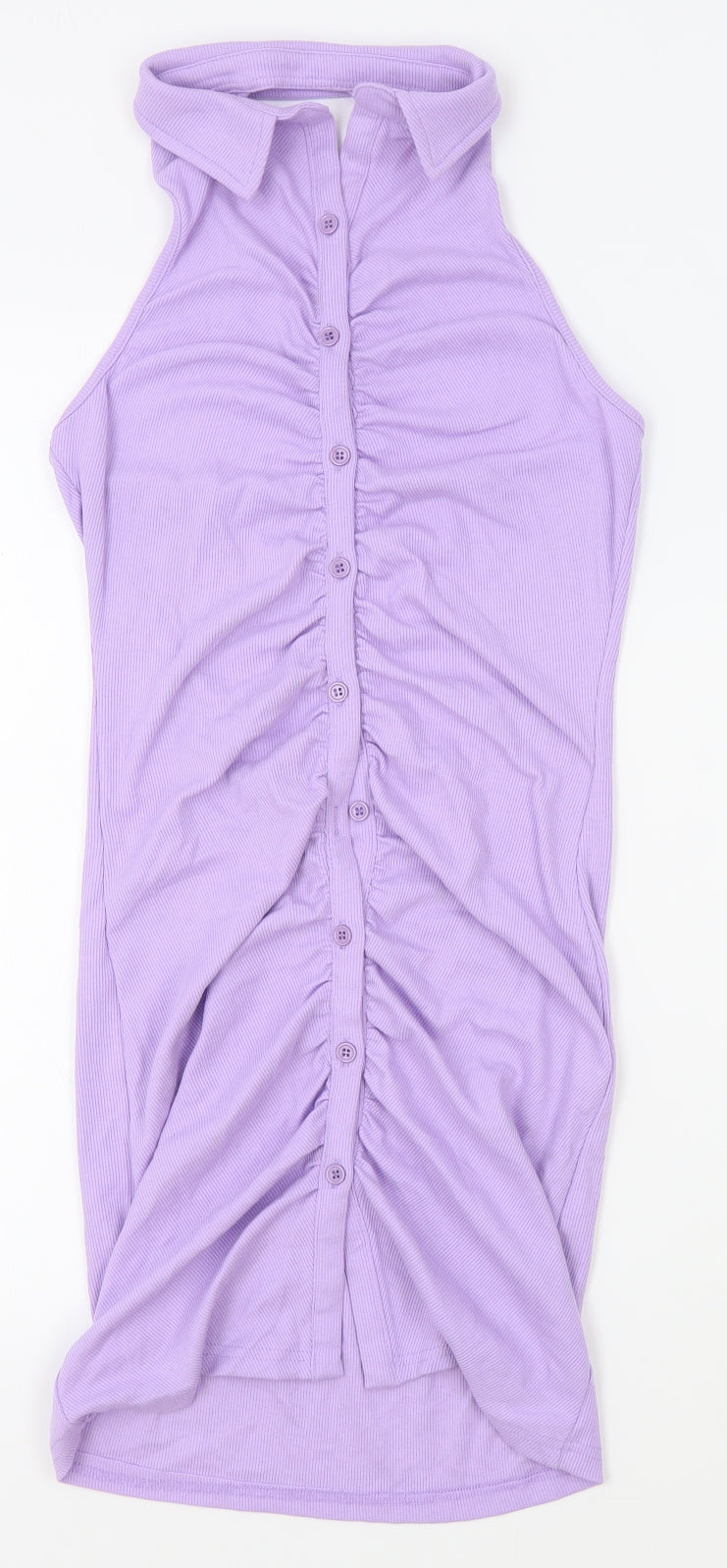 SheIn Womens Purple Polyester Bodycon Size M Collared Button - Open Back