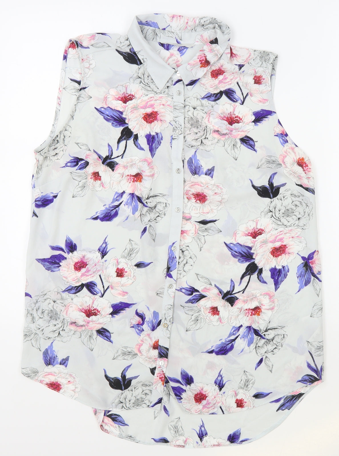George Womens Grey Floral Polyester Camisole Blouse Size 14 Collared