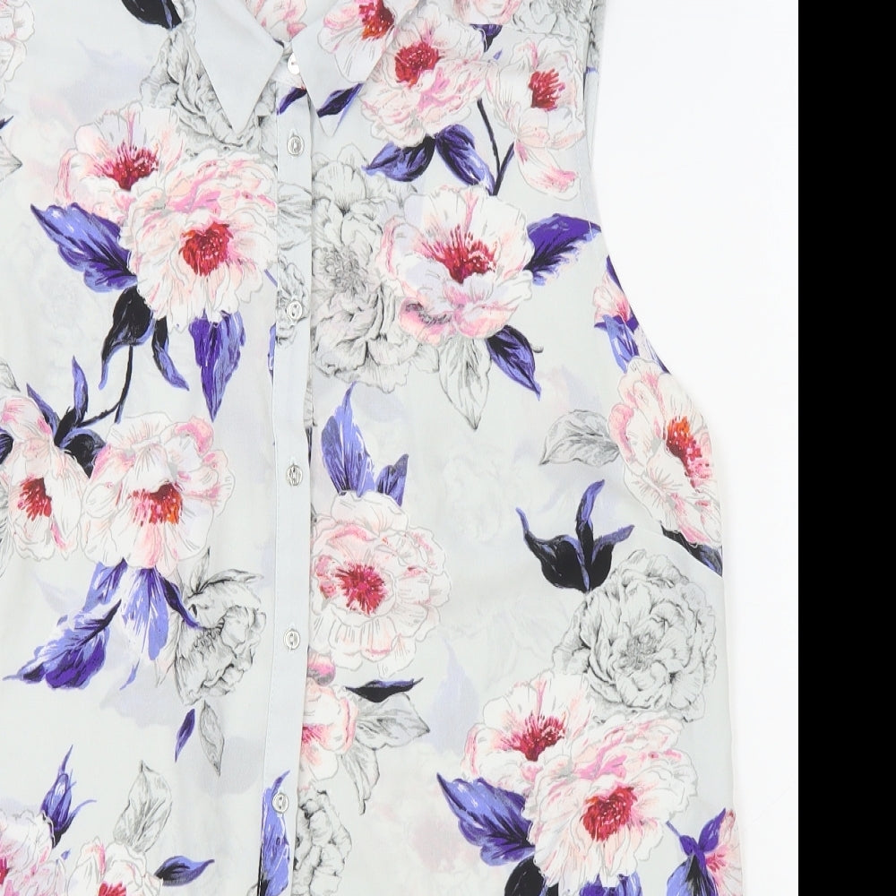George Womens Grey Floral Polyester Camisole Blouse Size 14 Collared