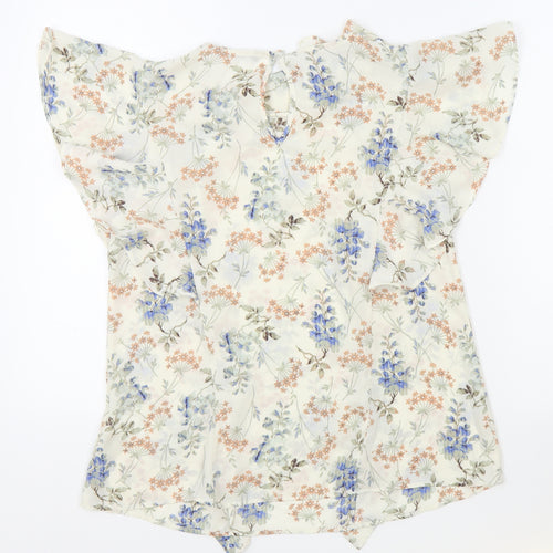 Limited Editions Womens Beige Floral Polyester Basic T-Shirt Size 8 Round Neck