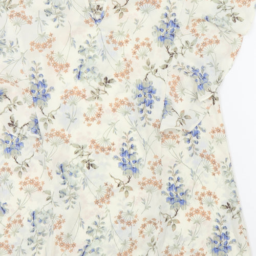 Limited Editions Womens Beige Floral Polyester Basic T-Shirt Size 8 Round Neck