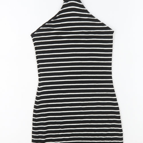 Topshop Womens Black Striped Viscose Bodycon Size 8 High Neck Pullover