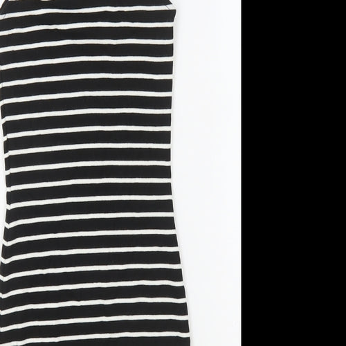 Topshop Womens Black Striped Viscose Bodycon Size 8 High Neck Pullover