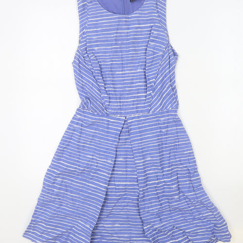 Gap Womens Blue Striped 100% Cotton Fit & Flare Size 4 Round Neck Zip