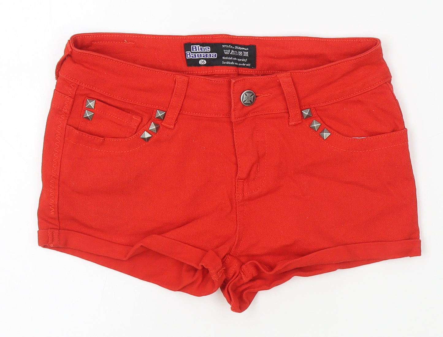 Blue Banana Womens Red Cotton Hot Pants Shorts Size 26 Regular Zip